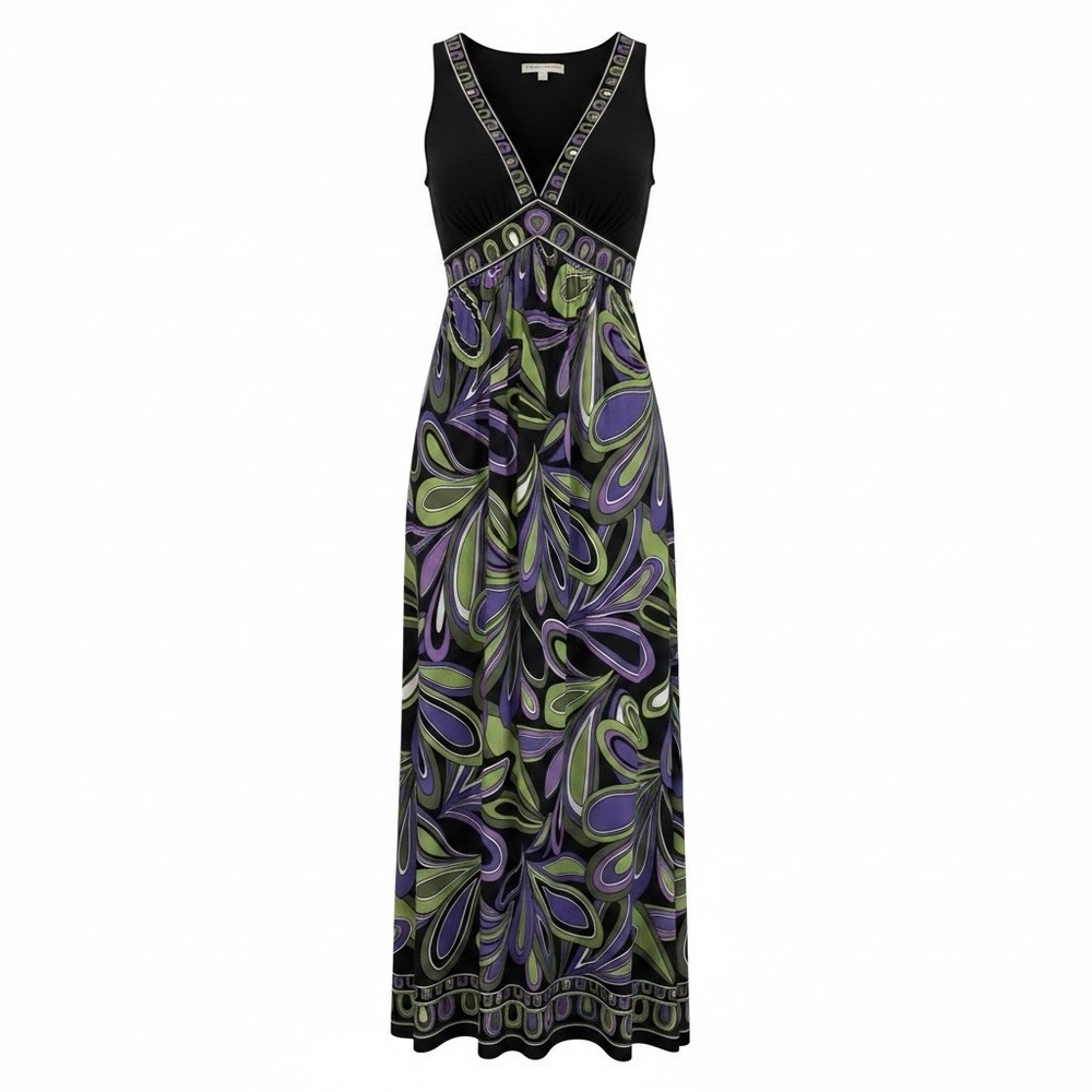 Sandra Darren Long Dress Women’s Sz 8 Black/Green Paisley Sleeveless Stretch NWT